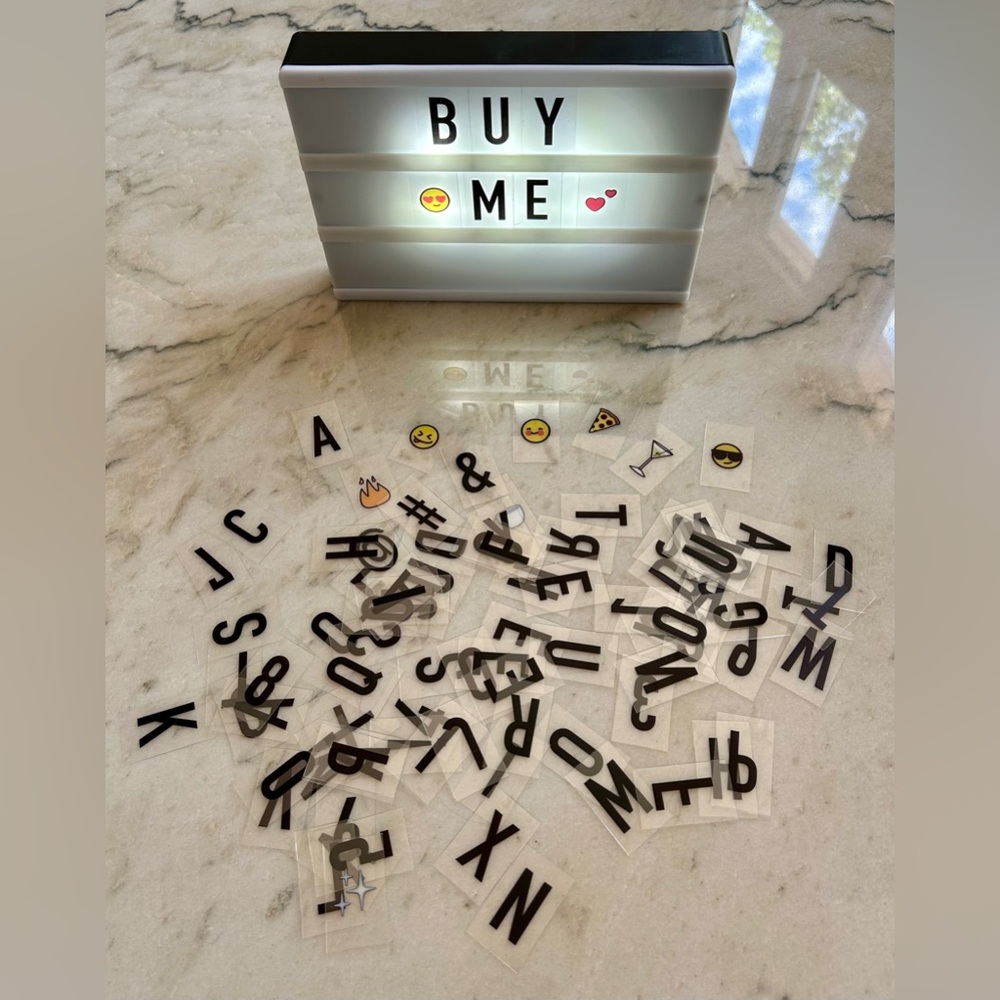 Lightbox with Letters and Emojis 8” x 6” x 1”